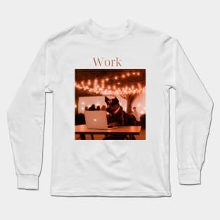 Tech Pup Café - Serene Canine in a Digital World, Aesthetic Dog Working Tee, Chill and Stylish Unisex T-shirt, Café Vibe with a Twist, Dog with Laptop Design Long Sleeve T-Shirt